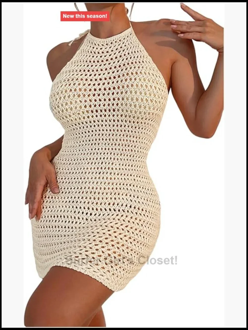 Crochet Knit Swim Coverup Tie Backless Halter Beach Dress
